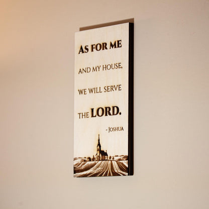 As For Me And My House, We Will Serve The LORD - Joshua, Hand-Colored, Laser-Engraved, Mini Wood Wall Art, Engraved in the USA
