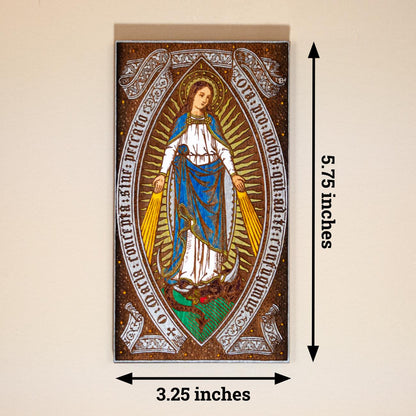 Our Lady of Grace, Hand-Colored, Laser-Engraved, Mini Wood Wall Art, 3.25" x 5.75", Engraved and Hand-Colored in the USA