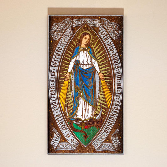 Our Lady of Grace, Hand-Colored, Laser-Engraved, Mini Wood Wall Art, 3.25" x 5.75", Engraved and Hand-Colored in the USA