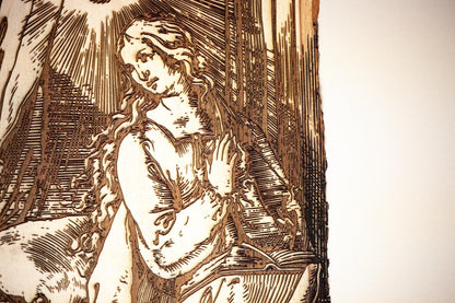 The Annunciation of the Angel Gabriel to Mary 10" x 13" Laser-Engraved Wood Wall Art with Bark Edge, Engraved in the USA, Catholic Living