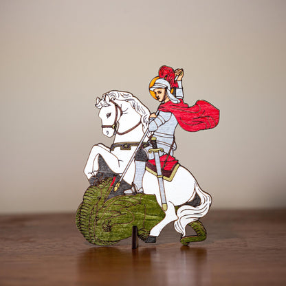 Saint George and the Dragon, Paint Your Own Mini Saint Cutout Figurines, Birch Wood, 5" x 4", Laser Cut and Engraved in the USA