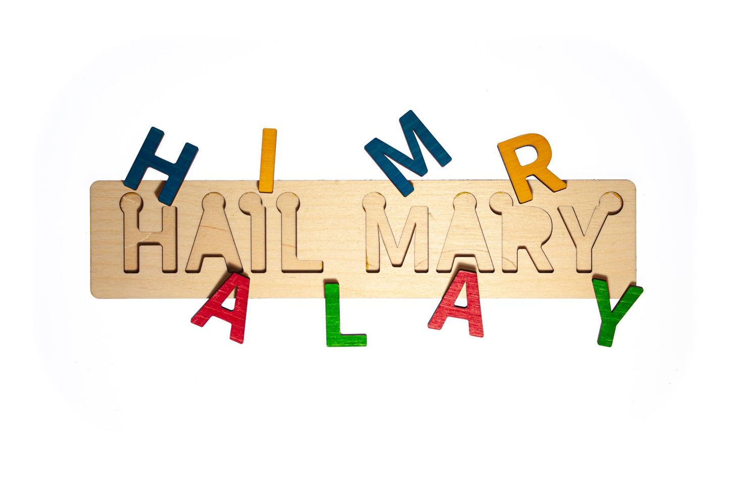 Hail Mary Letter Puzzle, Made in the USA from Birch Wood, 11.75" x 2.5", Catholic Education, Home School