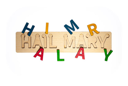 Hail Mary Letter Puzzle, Made in the USA from Birch Wood, 11.75" x 2.5", Catholic Education, Home School