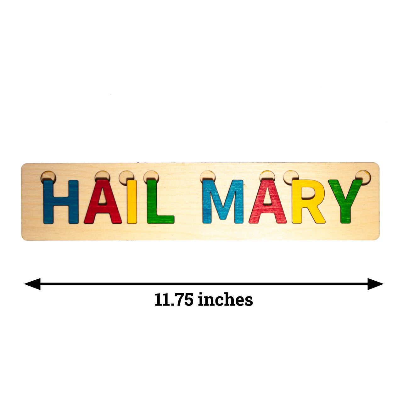 Hail Mary Letter Puzzle, Made in the USA from Birch Wood, 11.75" x 2.5", Catholic Education, Home School