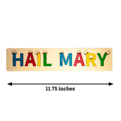 Hail Mary Letter Puzzle, Made in the USA from Birch Wood, 11.75" x 2.5", Catholic Education, Home School