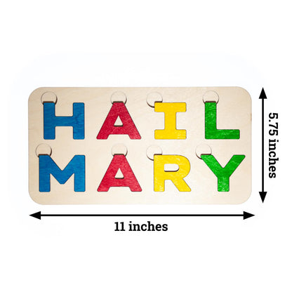 Large Hail Mary Letter Puzzle, Made in the USA from Birch Wood, 11" x 5.5", Catholic Education, Home School