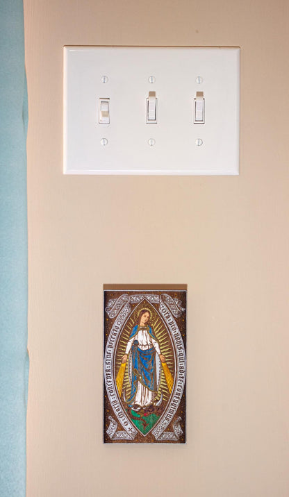 Our Lady of Grace, Hand-Colored, Laser-Engraved, Mini Wood Wall Art, 3.25" x 5.75", Engraved and Hand-Colored in the USA