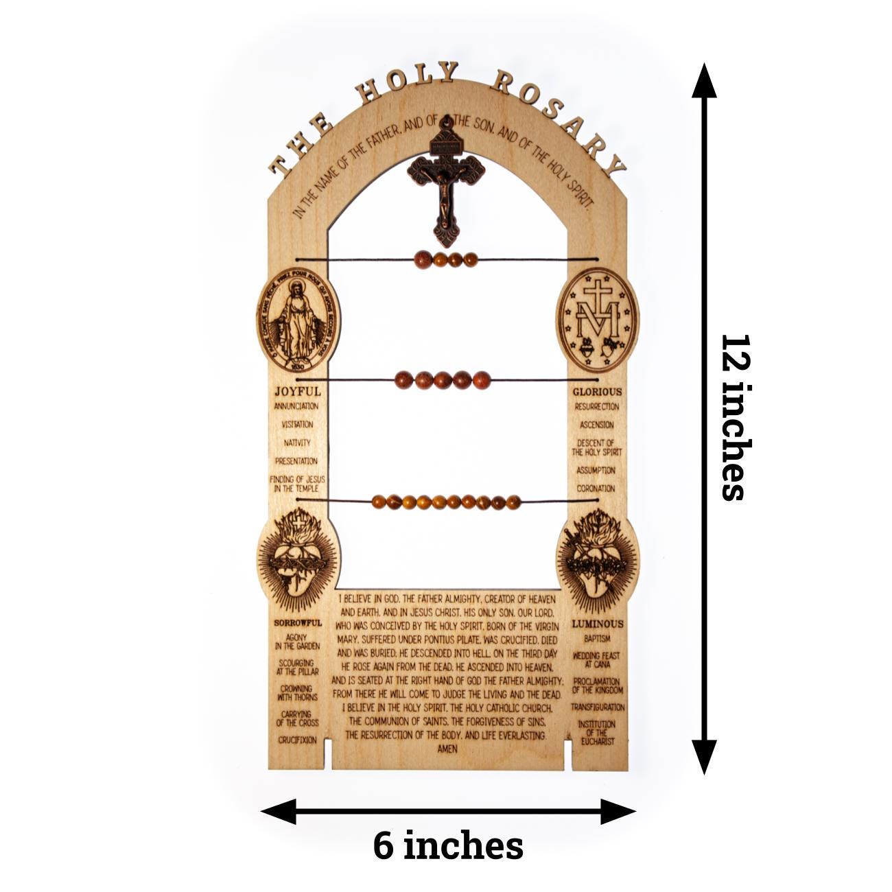 3-in-One Kitchen Rosary, 12" x 6", Laser-Engraved Birch Wood, For Fridge, Countertop, Wall, Made in the USA, Catholic Living