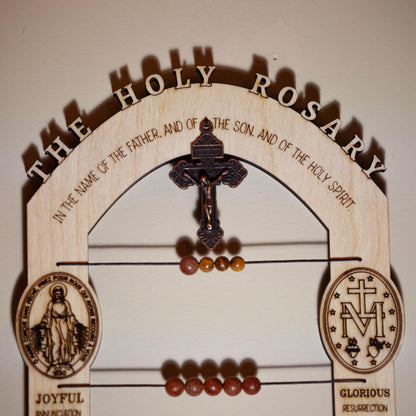 3-in-One Kitchen Rosary, 12" x 6", Laser-Engraved Birch Wood, For Fridge, Countertop, Wall, Made in the USA, Catholic Living