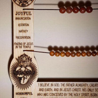 3-in-One Kitchen Rosary, 12" x 6", Laser-Engraved Birch Wood, For Fridge, Countertop, Wall, Made in the USA, Catholic Living