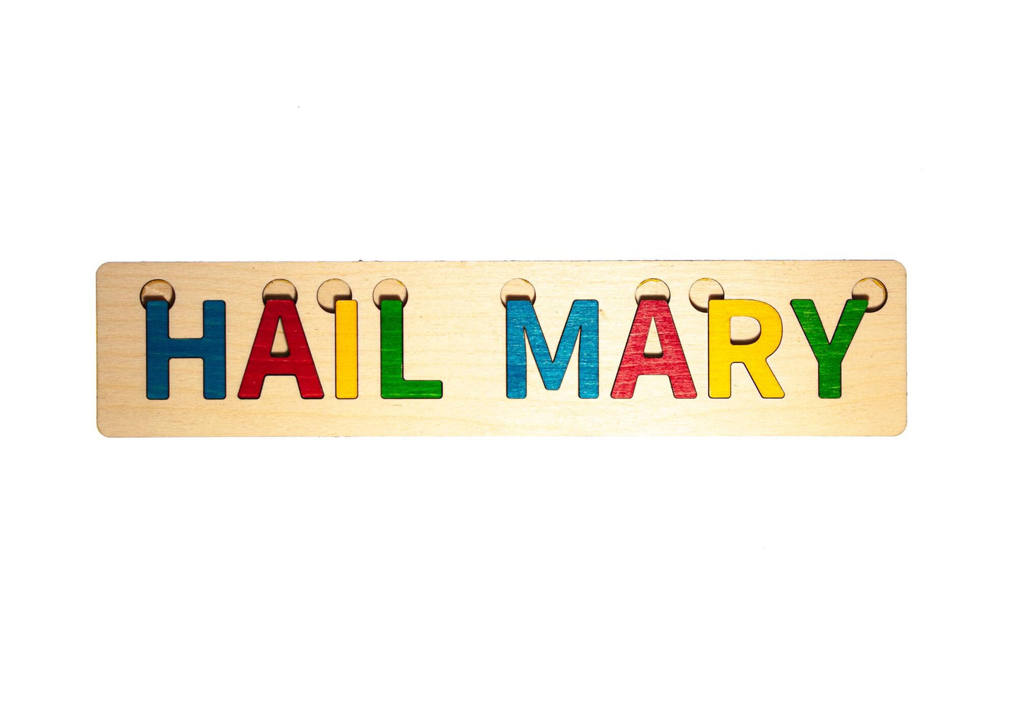Hail Mary Letter Puzzle, Made in the USA from Birch Wood, 11.75" x 2.5", Catholic Education, Home School