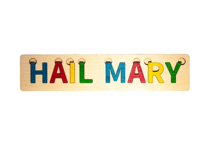 Hail Mary Letter Puzzle, Made in the USA from Birch Wood, 11.75" x 2.5", Catholic Education, Home School