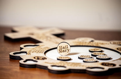 Interactive Wooden Rosary Board, 9x13" | Catholic Family Tabletop Rosary | Laser Engraved Baltic Birch | Made in the USA | Catholic Living