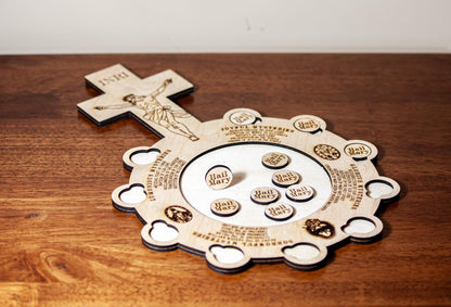 Interactive Wooden Rosary Board, 9x13" | Catholic Family Tabletop Rosary | Laser Engraved Baltic Birch | Made in the USA | Catholic Living