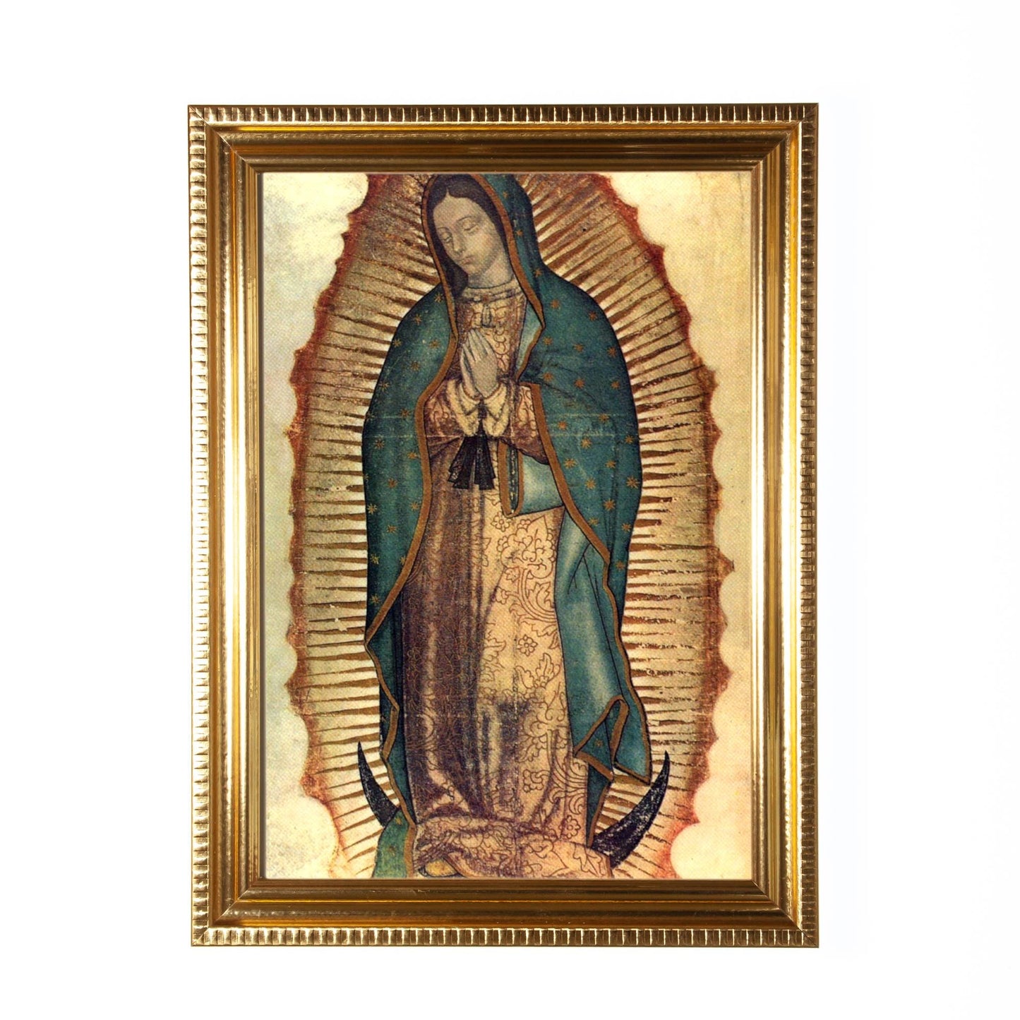 Our Lady of Guadalupe, Tilma, Hand-Framed Original Design—Restored Antique Artwork—Gold Frame, Catholic Wall Art, Home Altar, 5x7 or 8x10