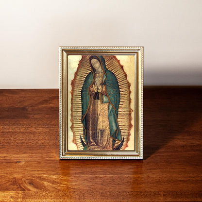 Our Lady of Guadalupe, Tilma, Hand-Framed Original Design—Restored Antique Artwork—Gold Frame, Catholic Wall Art, Home Altar, 5x7 or 8x10