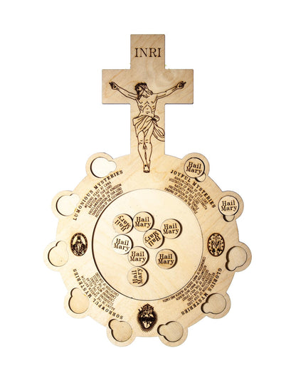 Interactive Wooden Rosary Board, 9x13" | Catholic Family Tabletop Rosary | Laser Engraved Baltic Birch | Made in the USA | Catholic Living