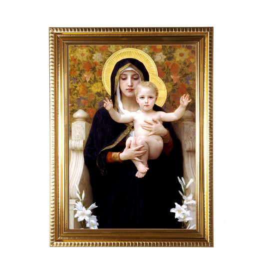 Virgin of the Lilies, Madonna & Child, Bouguereau, Hand-Framed Original Design—Restored Antique Artwork—Gold Frame, Wall Decor, 5x7, 8x10