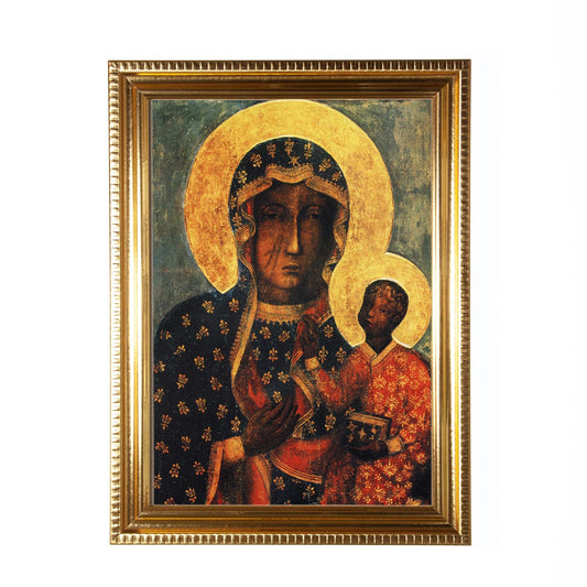Our Lady of Czestochowa, Hand-Framed Original Design—Restored Antique Artwork—Gold Frame, Catholic Black Madonna, Wall Decor, 5x7 or 8x10
