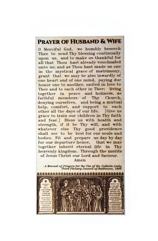 Prayer of Husband & Wife – 6x12 or 4x8 Wood Wall Plaque – Engraved Baltic Birch – Catholic Marriage Gift, Home Altar Decor, Made in the USA