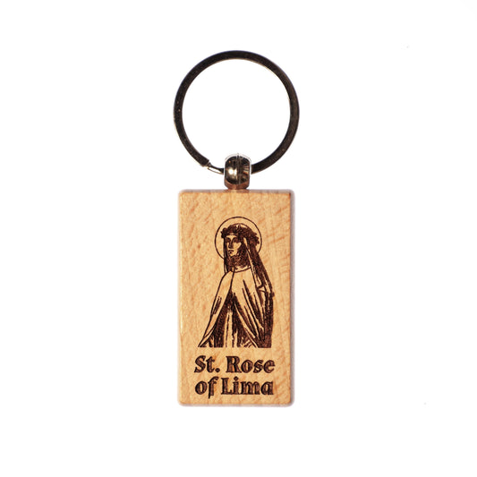 St. Rose of Lima Catholic Keychain – Laser Engraved Solid Wood – Engraved in the USA — Catholic