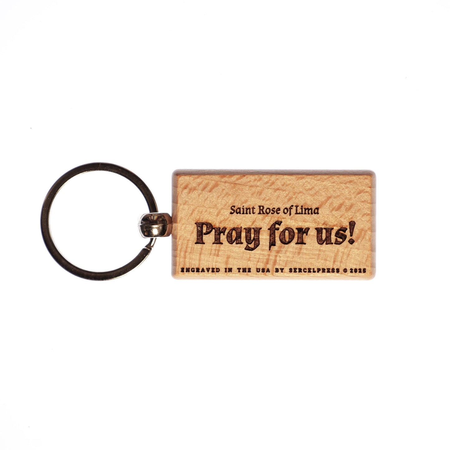 St. Rose of Lima Catholic Keychain – Laser Engraved Solid Wood – Engraved in the USA — Catholic