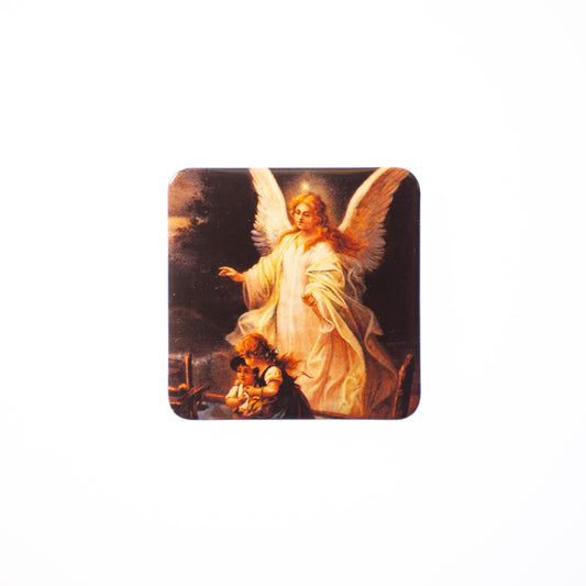 Guardian Angel Catholic Magnet – Sacred Artwork – Durable Metal Frame – Handmade Devotional Gift – Fridge, File Cabinet, Locker