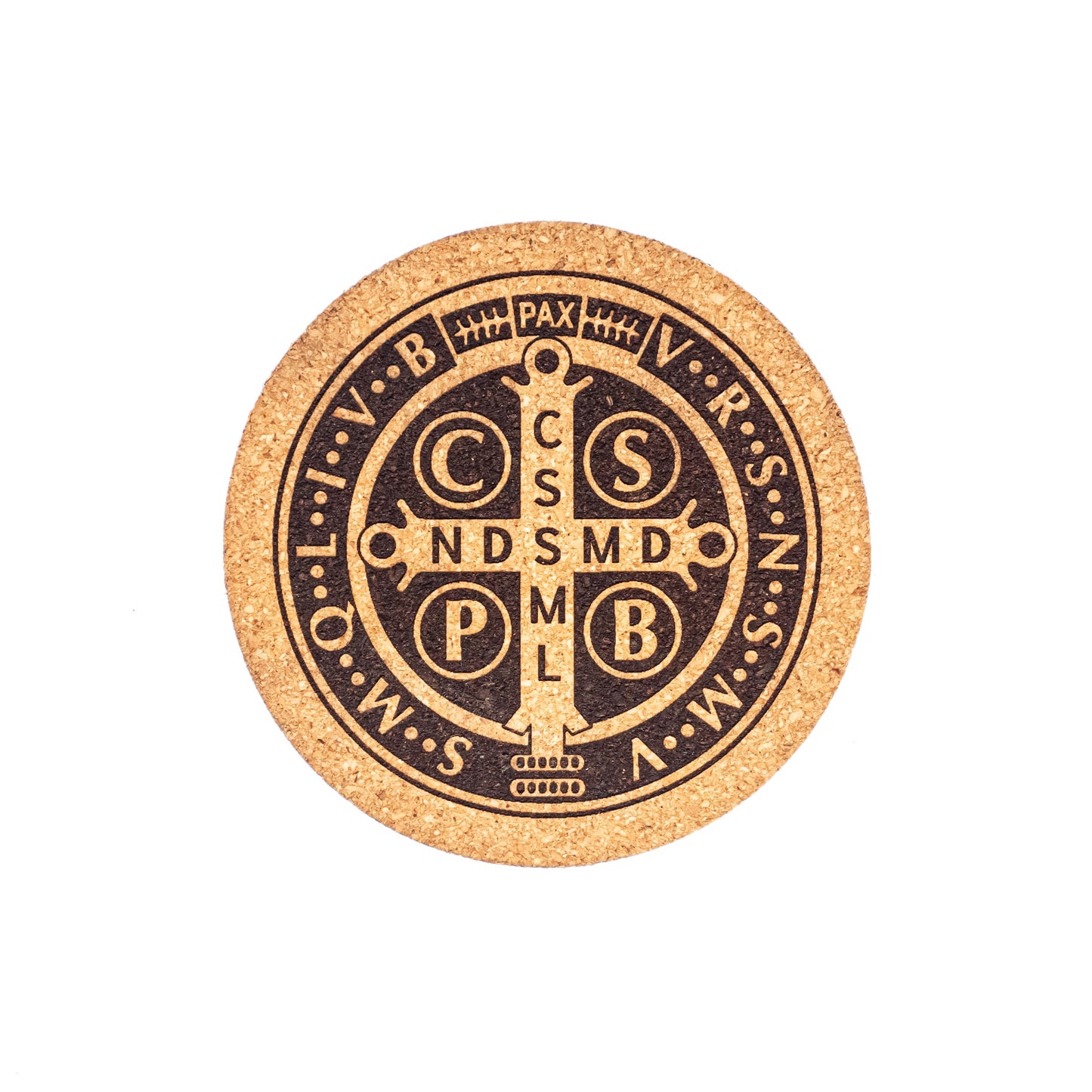 St. Benedict Medal Catholic Coaster – Laser Engraved Cork Drink Coaster – Spiritual Home Decor Gift – Religious Desk, Kitchen, End Table