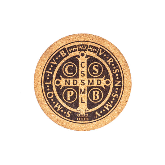St. Benedict Medal Catholic Coaster – Laser Engraved Cork Drink Coaster – Spiritual Home Decor Gift – Religious Desk, Kitchen, End Table