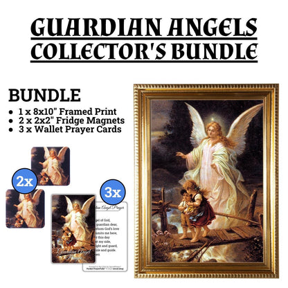 Guardian Angel Framed Print, Hand-Framed Original Design—Restored Antique Artwork—Gold Frame, Catholic Decor, Home Altar, Gift, 5x7, 8x10