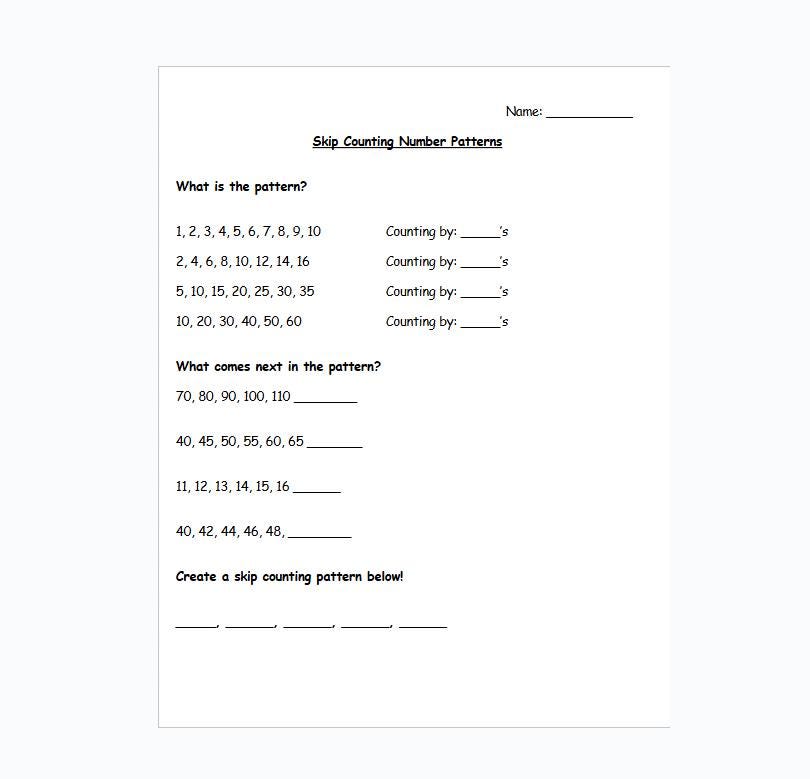 Skip Counting Number Patterns Worksheet Packet, 4 pages, 1st Grade, Instant PDF Download, School, Classroom, Homeschool