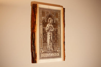 Sacred Heart of Jesus, Learn From Me (Matthew) 9" x 13" Laser-Engraved Wood Wall Art with Bark Edge, Engraved in the USA, Catholic Living