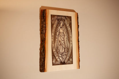 Sacred Heart of Jesus, Learn From Me (Matthew) 9" x 13" Laser-Engraved Wood Wall Art with Bark Edge, Engraved in the USA, Catholic Living