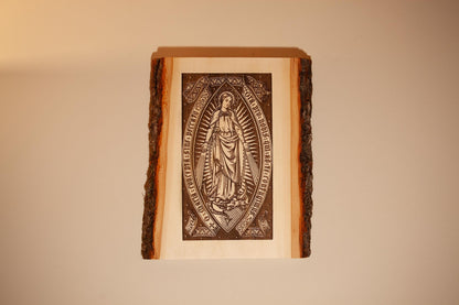 Sacred Heart of Jesus, Learn From Me (Matthew) 9" x 13" Laser-Engraved Wood Wall Art with Bark Edge, Engraved in the USA, Catholic Living