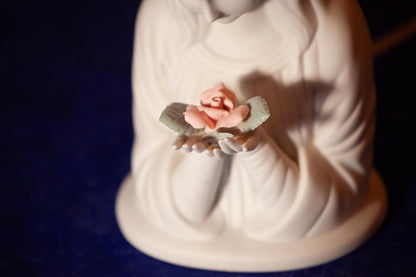 Vintage Mary with Rose Nightlight Statue, Porcelain, 7 inches, with LED Bulb, Wire, Plug