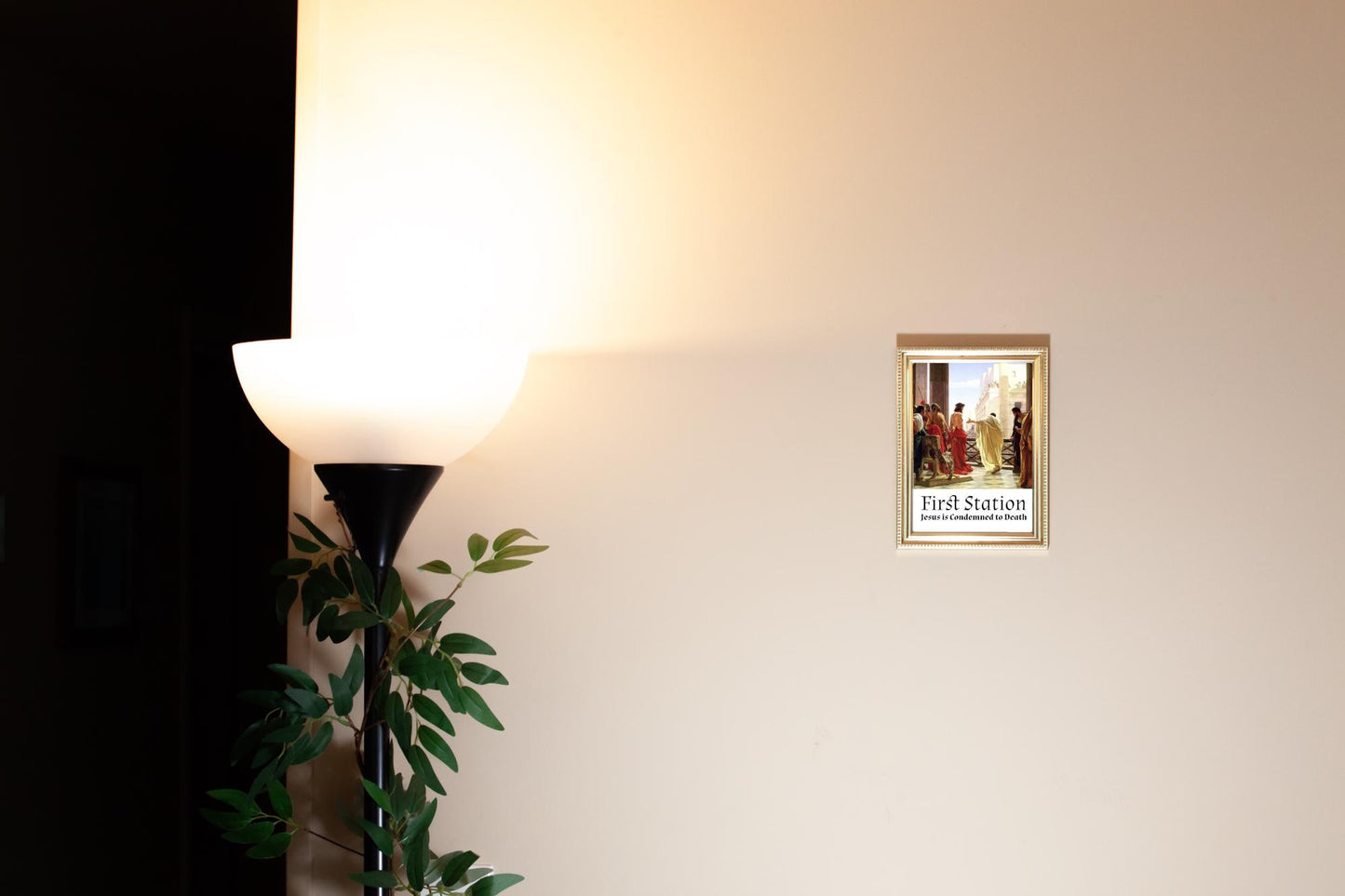 Stations of the Cross, Set of 14 Hand-Framed 5x7 Prints—Original Design with Restored Antique Artwork—Gold Frame