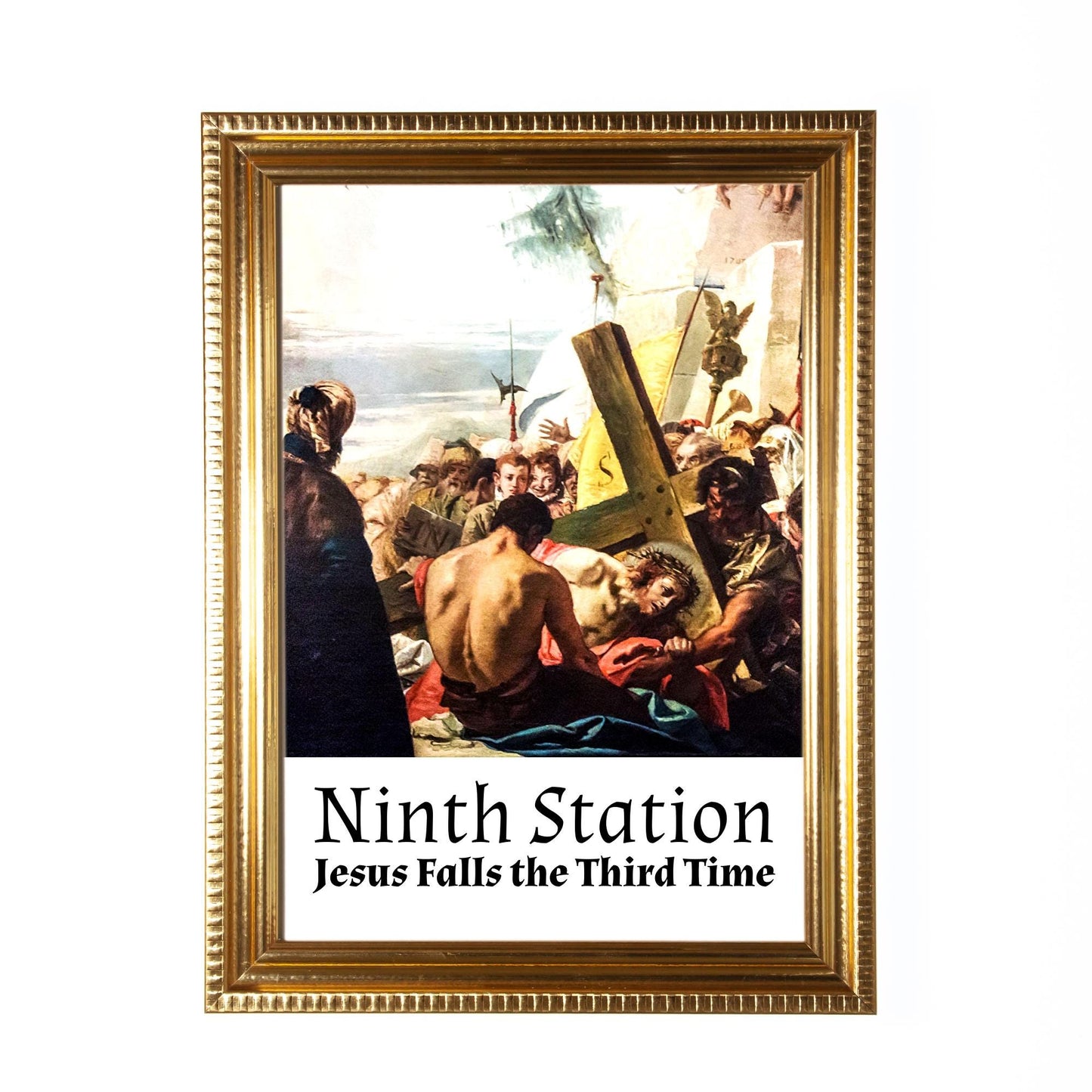 Stations of the Cross, Set of 14 Hand-Framed 5x7 Prints—Original Design with Restored Antique Artwork—Gold Frame