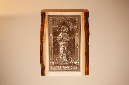 Sacred Heart of Jesus, Learn From Me (Matthew) 9" x 13" Laser-Engraved Wood Wall Art with Bark Edge, Engraved in the USA, Catholic Living