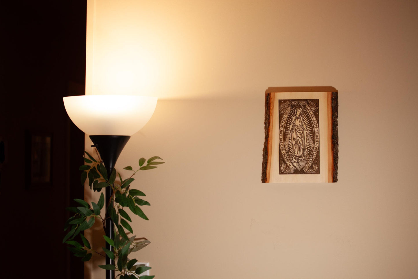 Sacred Heart of Jesus, Learn From Me (Matthew) 9" x 13" Laser-Engraved Wood Wall Art with Bark Edge, Engraved in the USA, Catholic Living