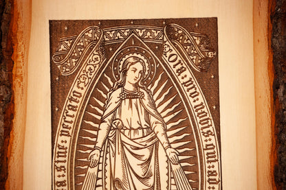 Sacred Heart of Jesus, Learn From Me (Matthew) 9" x 13" Laser-Engraved Wood Wall Art with Bark Edge, Engraved in the USA, Catholic Living