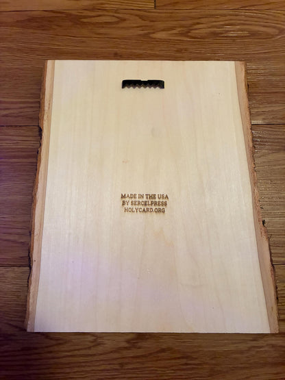 Sacred Heart of Jesus, Learn From Me (Matthew) 9" x 13" Laser-Engraved Wood Wall Art with Bark Edge, Engraved in the USA, Catholic Living