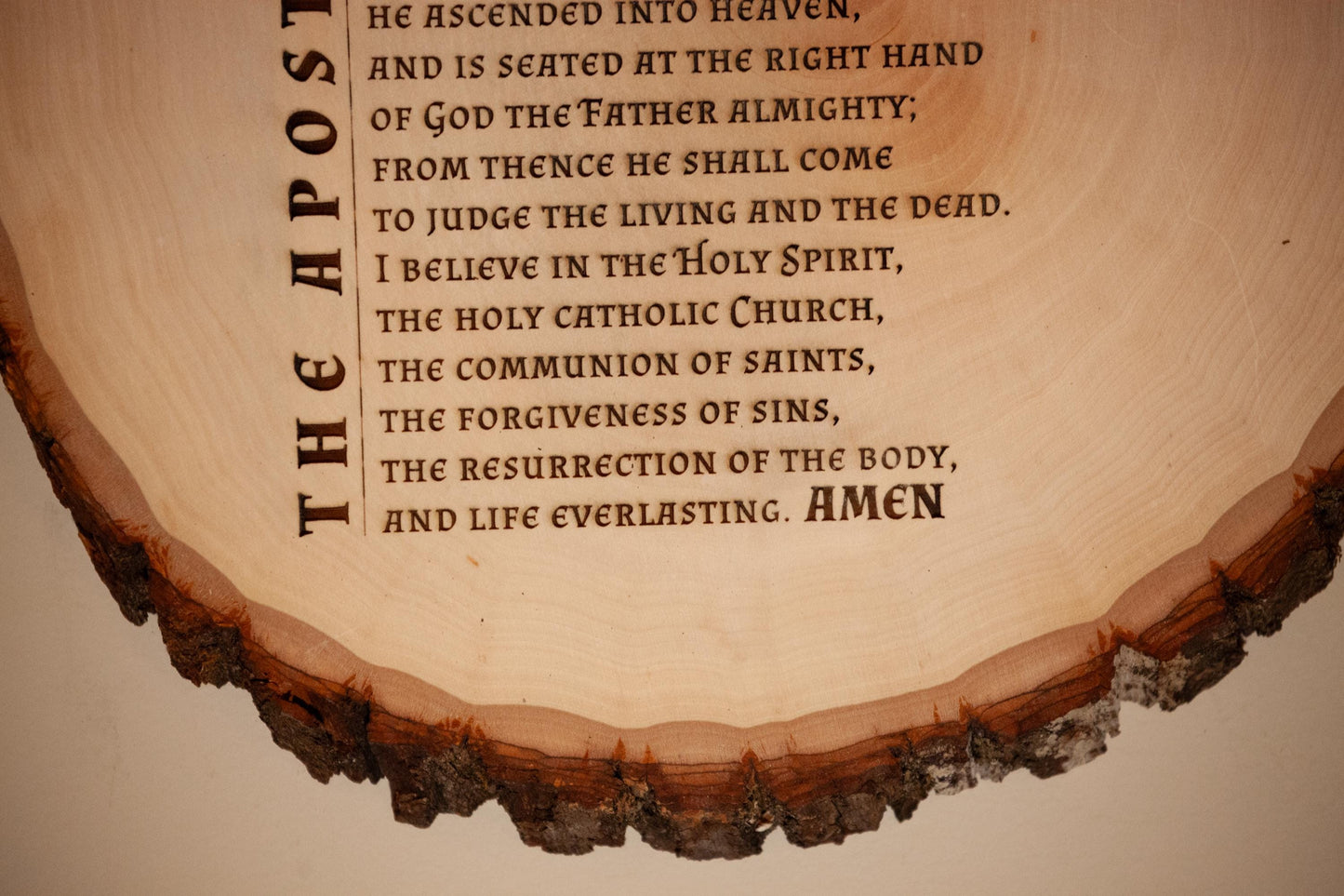 The Apostles' Creed, I Believe, 10 x 12 inch Laser-Engraved Wood Wall Art with Bark Edge, Engraved in the USA