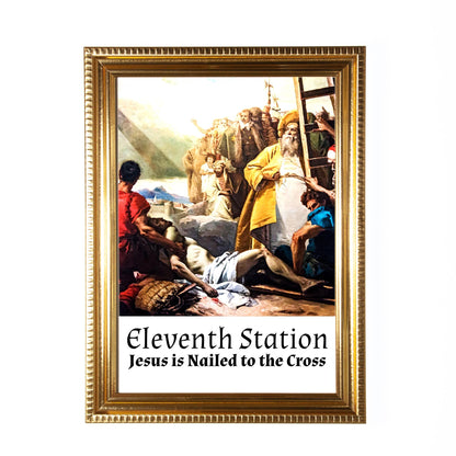 Stations of the Cross, Set of 14 Hand-Framed 5x7 Prints—Original Design with Restored Antique Artwork—Gold Frame