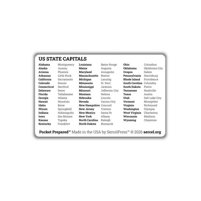 US State Capitals Map Wallet Card – Geography Study Reference – Waterproof EDC Learning Tool – Pocket Prepared™ Plastic Card