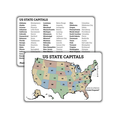 US State Capitals Map Wallet Card – Geography Study Reference – Waterproof EDC Learning Tool – Pocket Prepared™ Plastic Card