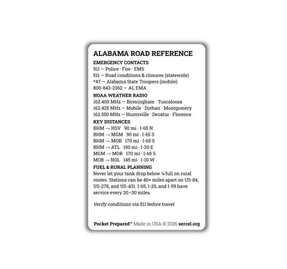 Alabama Interstate Highway Map Wallet Card – Emergency Navigation Reference – Waterproof EDC Road Map – Pocket Prepared™ Plastic Card