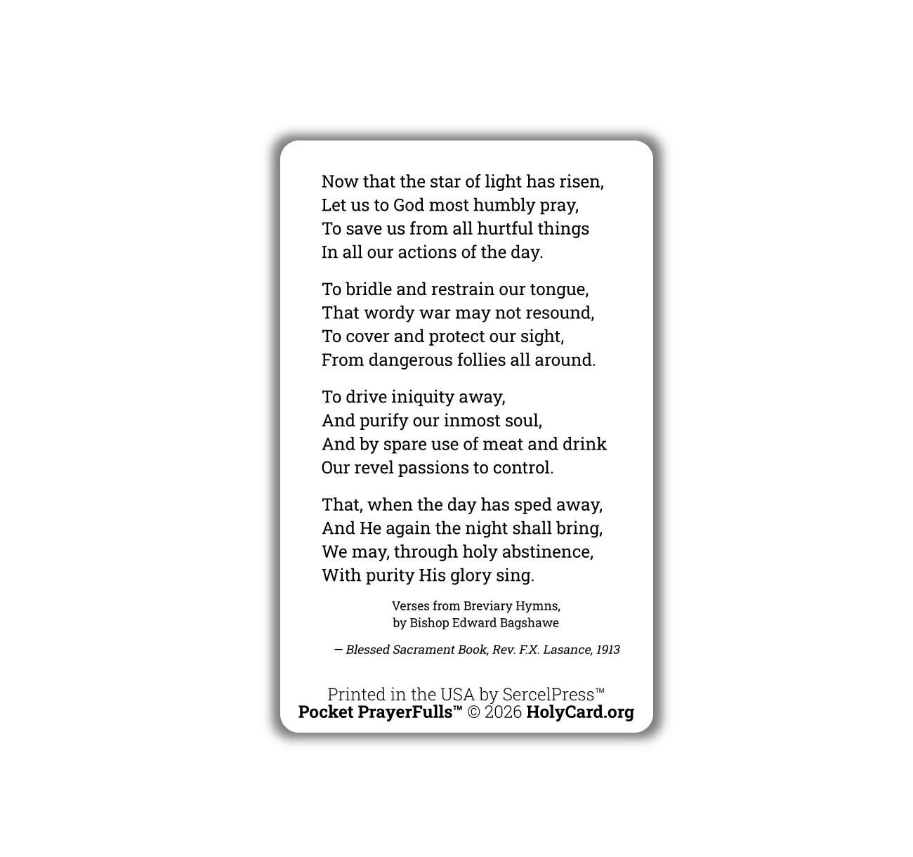 Now That the Star of Light Has Risen – Morning Prayer Card – Durable Plastic Catholic Prayer Card – Pocket PrayerFulls™