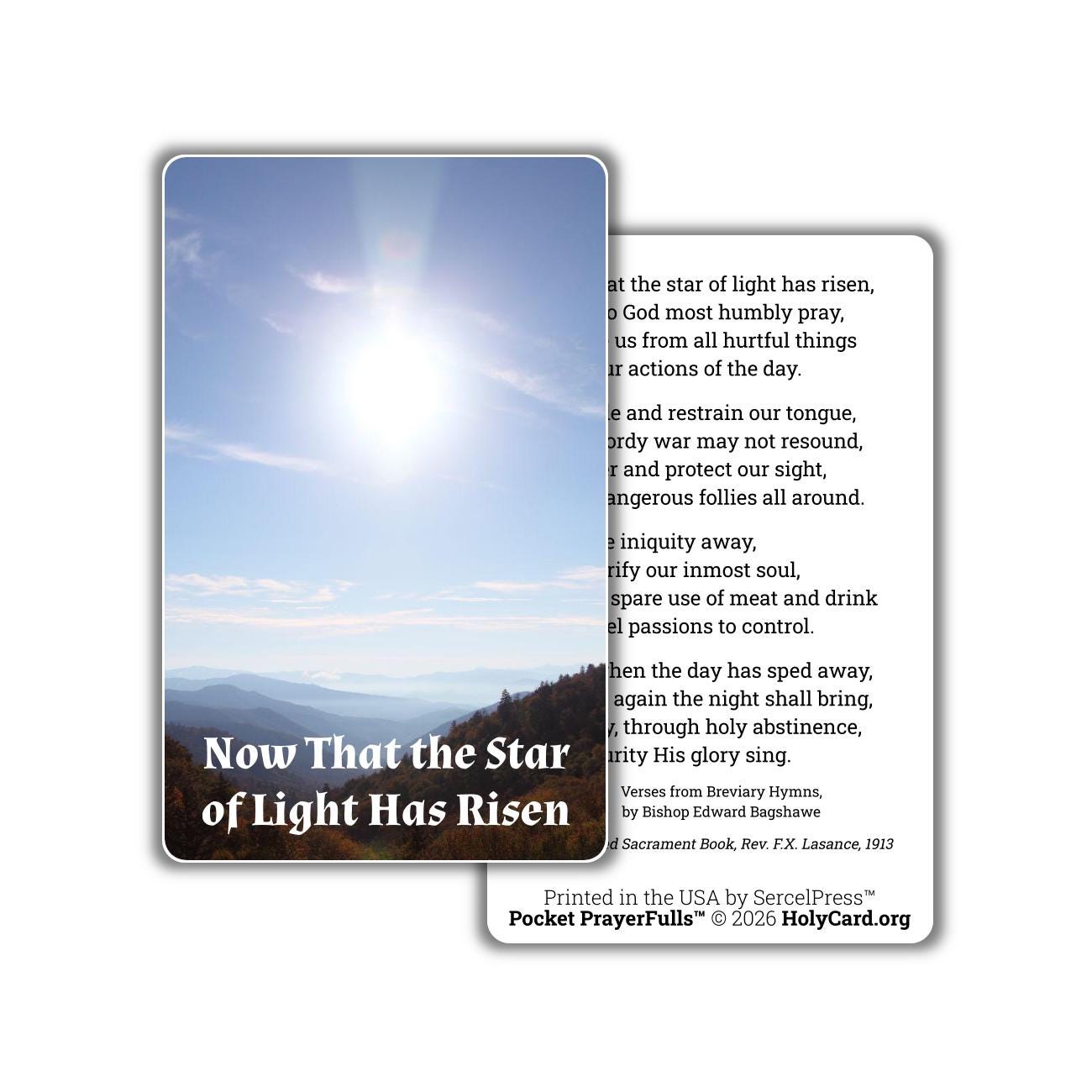 Now That the Star of Light Has Risen – Morning Prayer Card – Durable Plastic Catholic Prayer Card – Pocket PrayerFulls™