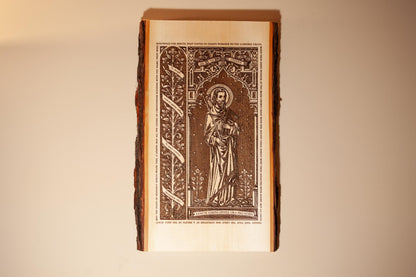 Saint Joseph the Worker Laser-Engraved Wood Wall Art, 9 x 16 inches with Rustic Bark Edge, Engraved in the USA, Catholic Living