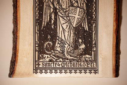 Saint Michael the Archangel, 8.5 x 11 inch Laser-Engraved Wood Wall Art with Bark Edge, Engraved in the USA, Catholic Living
